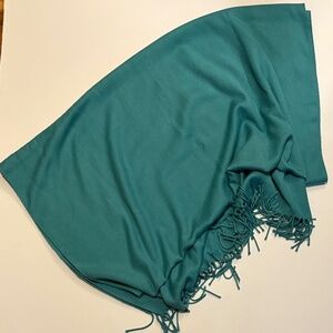 Soft teal pashmina with fringe detail